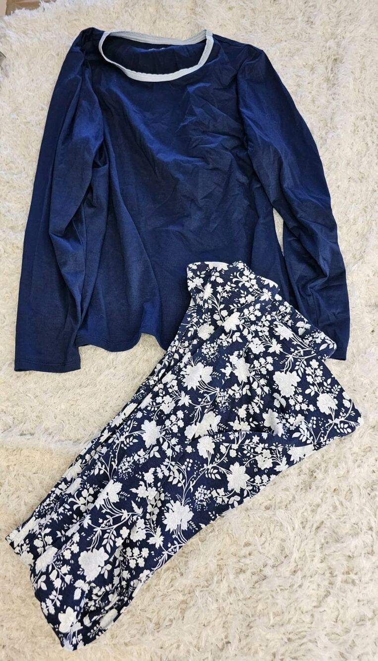 LANDS END Pajama Set Women Large L 2 PC Long Sleeve Top Pants Lounge NWOT